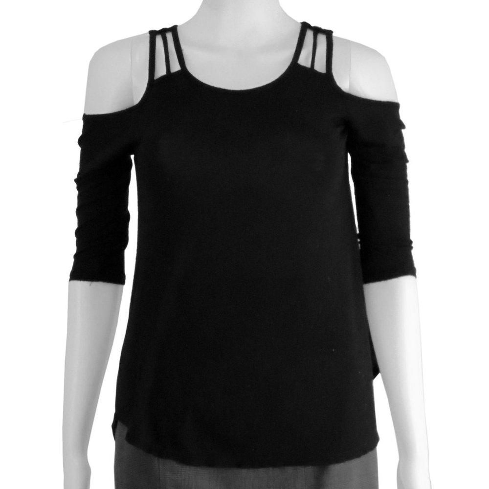 Black Summer Top with Cut Out Shoulders - S